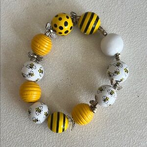 Yellow and White Adult Beaded Bracelet